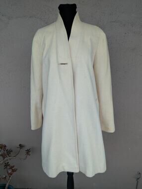 💜Vintage Cream Wool Swing Coat Channel-Stitched Stand Collar